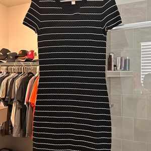 Michael Kors Black and White Striped Dress